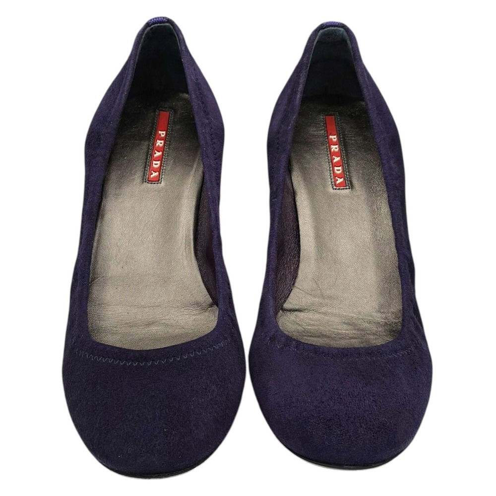 Prada Dark Purple Suede Low Heel‎ Pumps Round Toe Size 36 Made in Italy - Picture 2 of 7